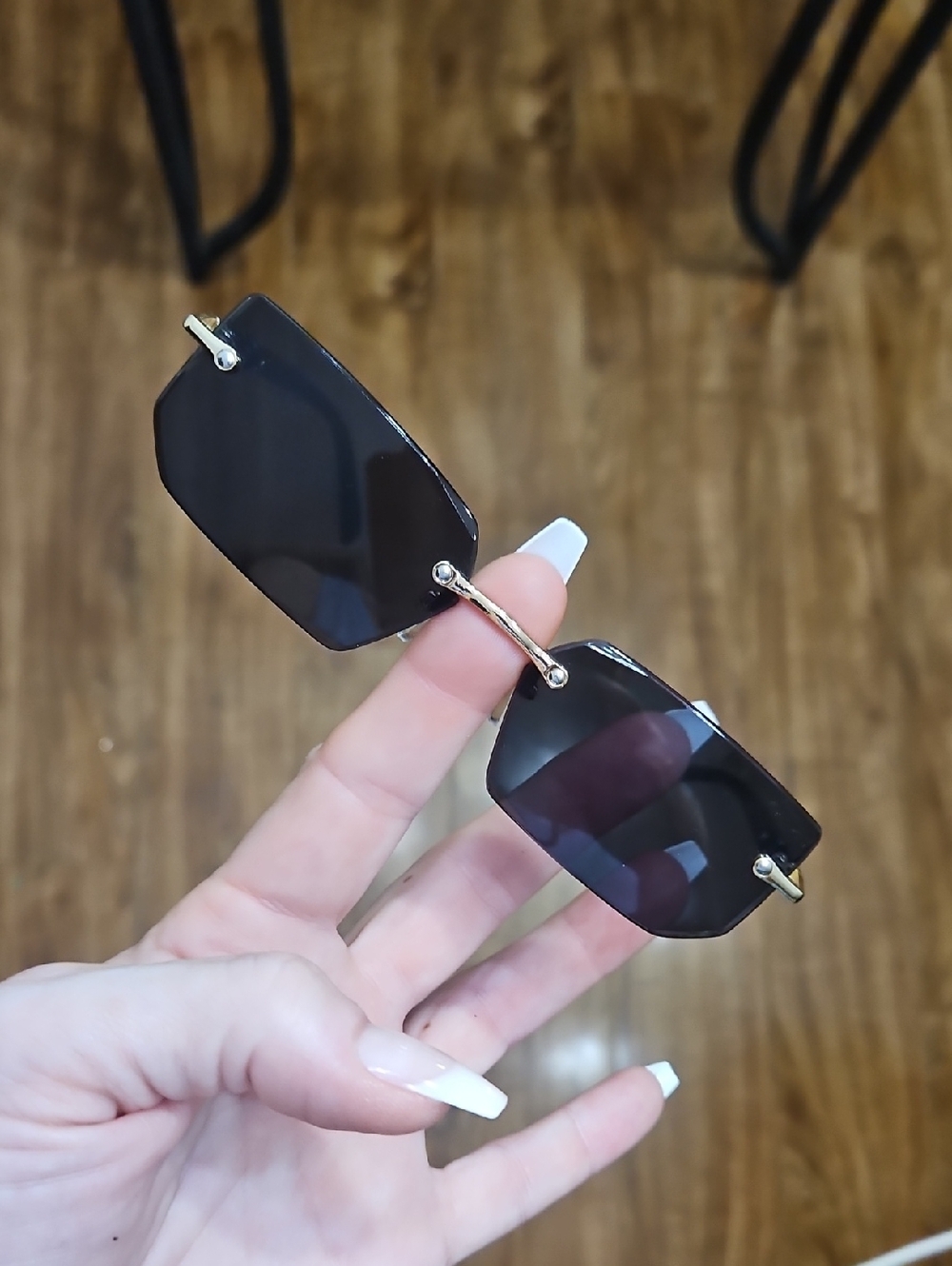 Rimless Black Lens Women's Sunglasses with Gold Bridge